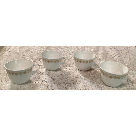 Vintage Pyrex Corning Butterfly Gold C Handle Coffee Mug Cups Set of 4 - Picture 1 of 9